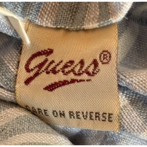 Vintage Mens Guess Classic Sportswear Plaid Button-Down Shirt Linen Blend - L - Picture 6 of 8